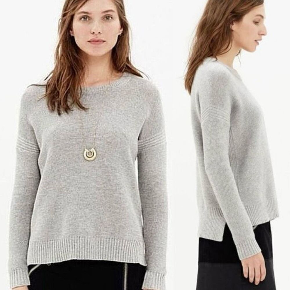 Madewell Textureworks Grey Ribbed Trim Knitted Crewneck Sweater Size S
